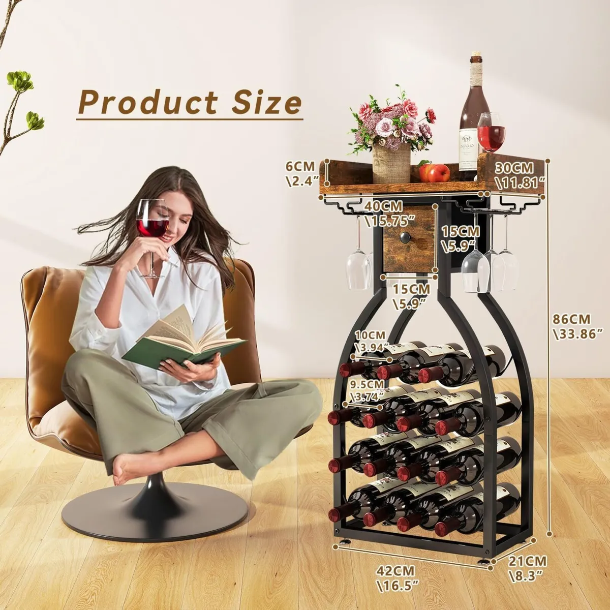 Wine Rack Freestanding Floor 15 Bottles Glass - Image 3