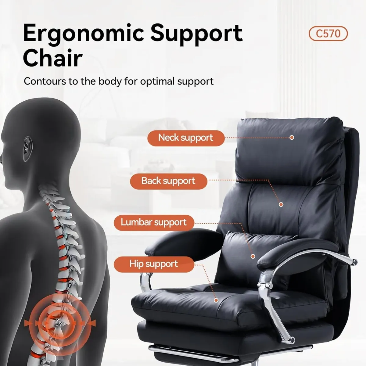 Desk Chairs with Foot Rest Reclining Office Chair - Image 4