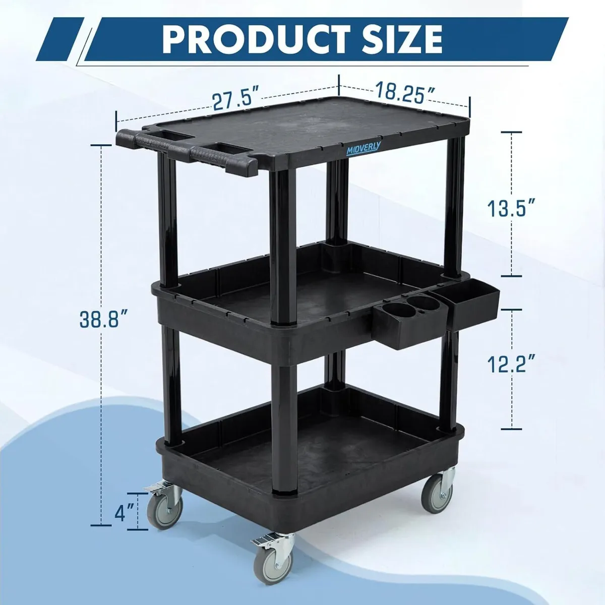 3-Tier Utility Cart with Flat Top and Deep - Image 2