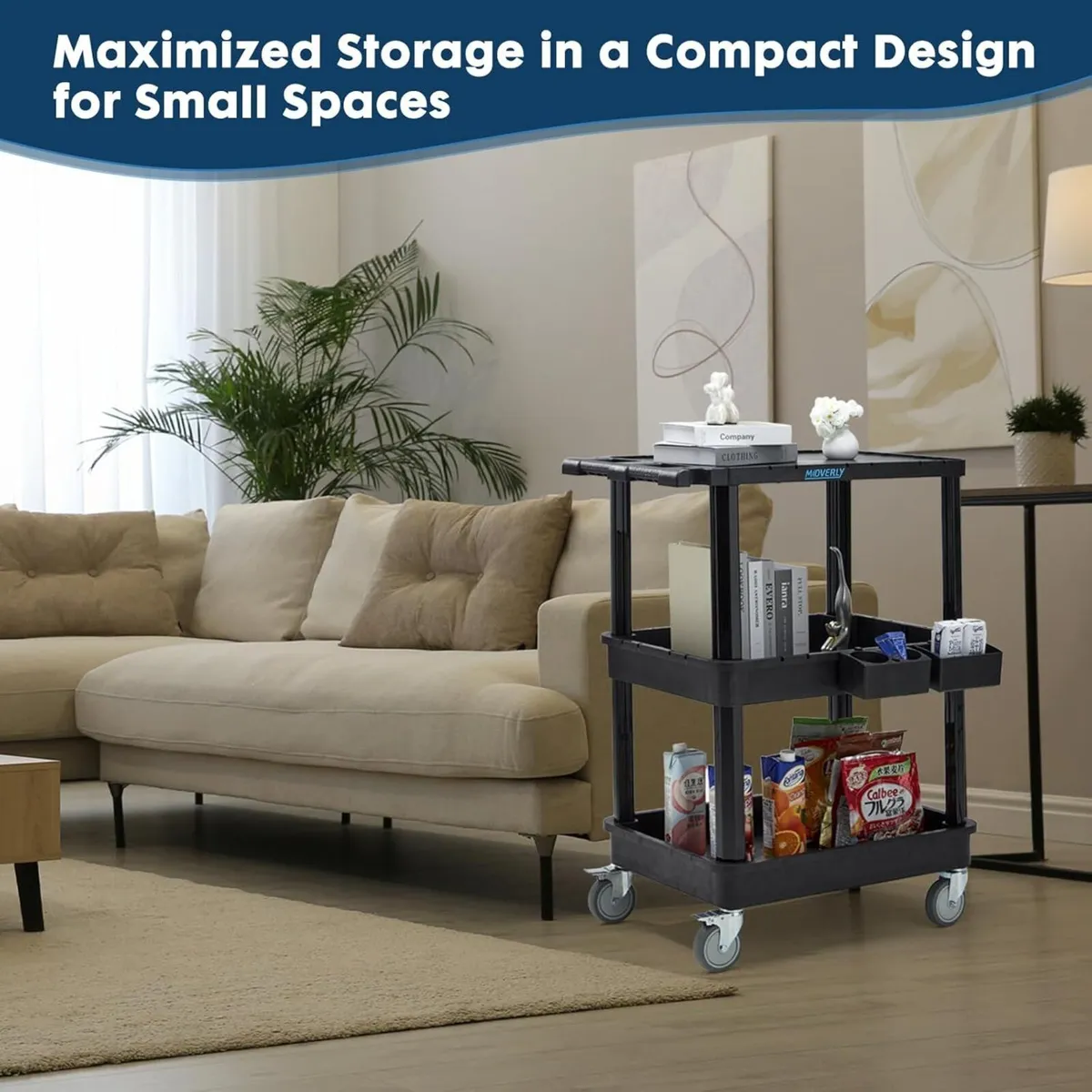 3-Tier Utility Cart with Flat Top and Deep - Image 4