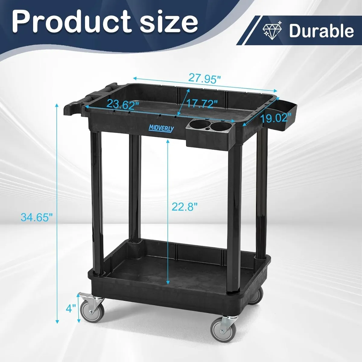 Heavy Duty 2-Shelf Utility Cart 28x19 Inch 220 - Image 2