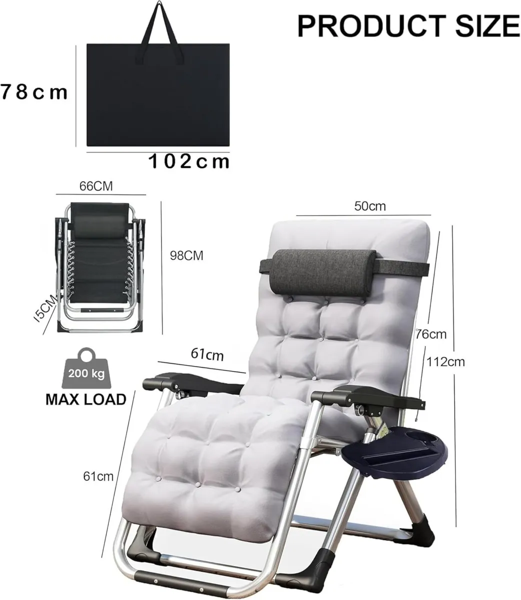 Zero Gravity Reclining Sun Lounger Chair with 10CM - Image 2