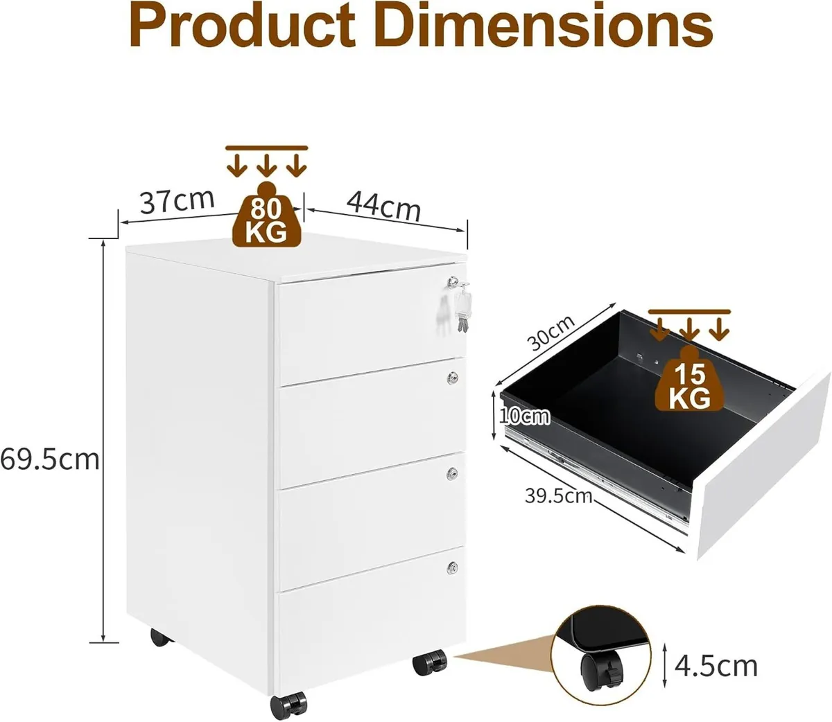 Mobile File Ccabinet Filing Cabinet with 4 Lock - Image 3