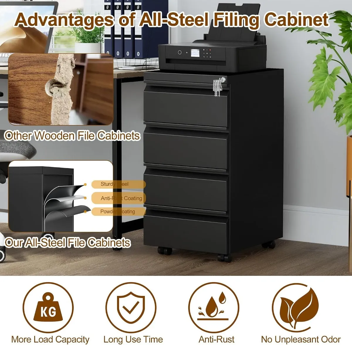 4 Drawers File Cabinet Metal Filing with Lock - Image 4