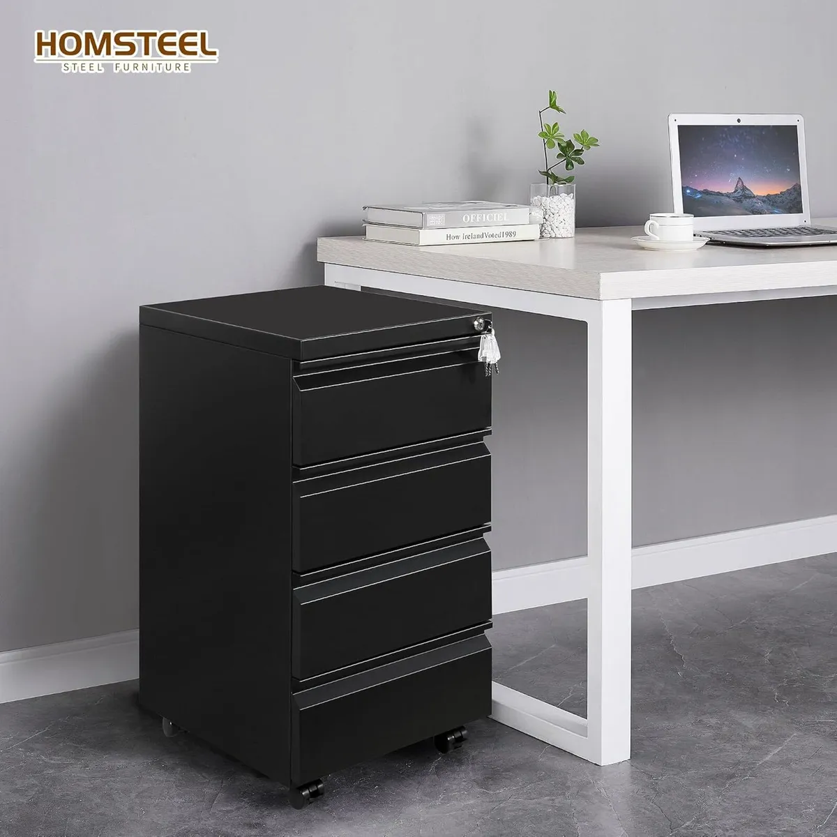 4 Drawers File Cabinet Metal Filing with Lock - Image 2