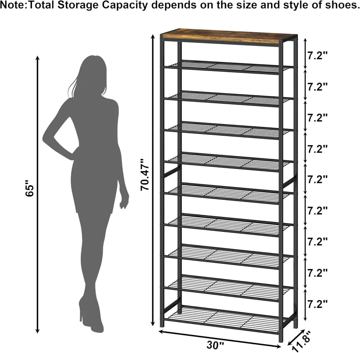 10-Tier Industrial Shoe Rack Organiser for 36-40 - Image 3