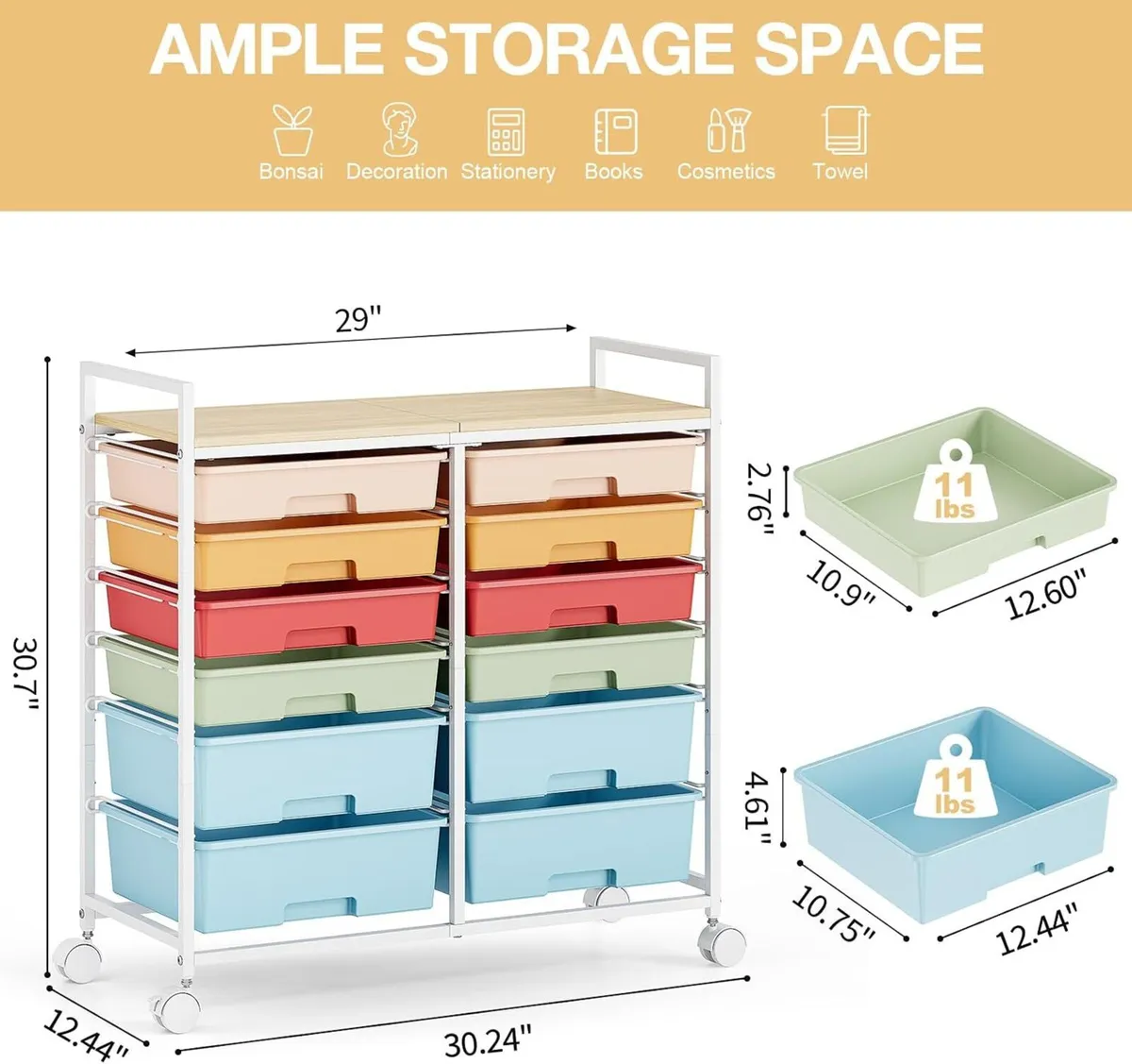 12-Drawer Craft Organiser Trolley Cart - Image 3