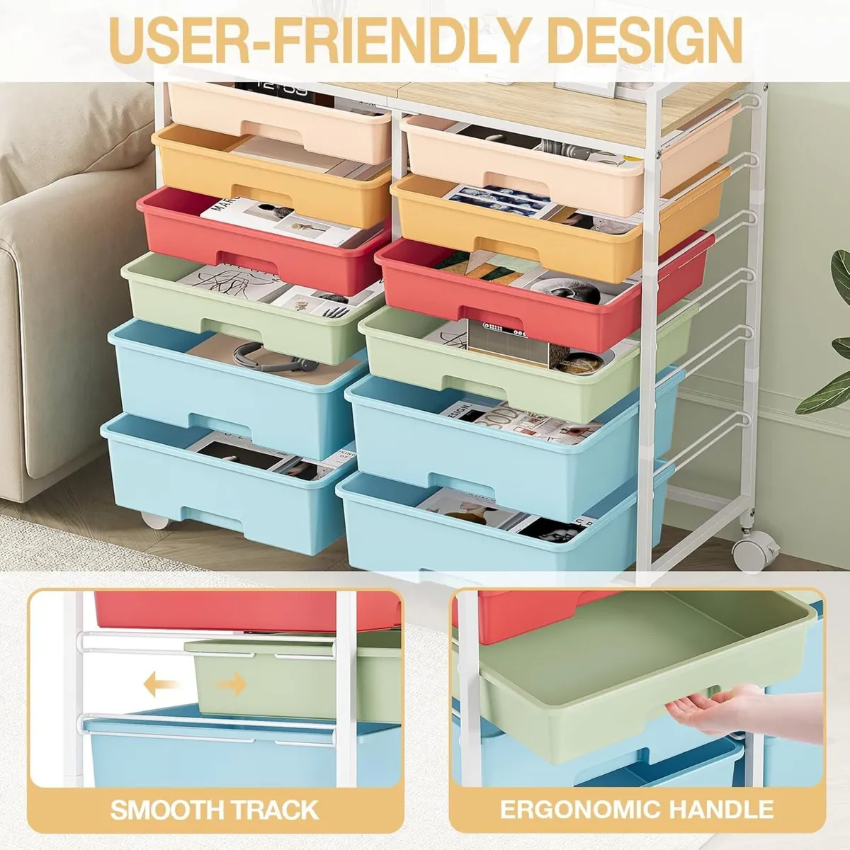 12-Drawer Craft Organiser Trolley Cart - Image 4