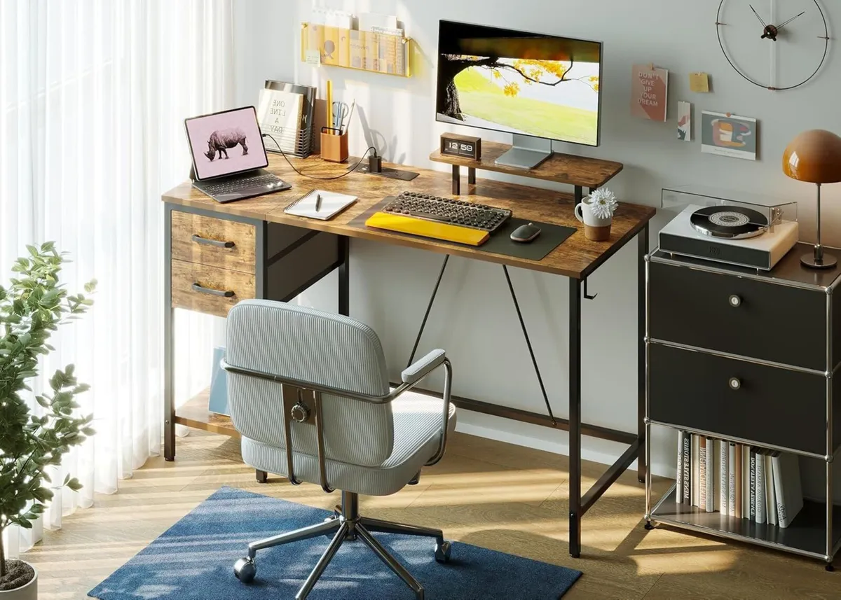 Computer Desk with Drawers Power Outlets Office - Image 4