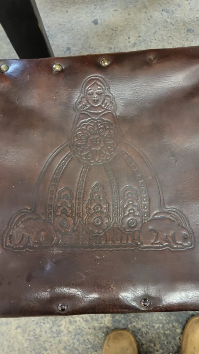 Pair early 1900s embossed leather chairs - Image 3