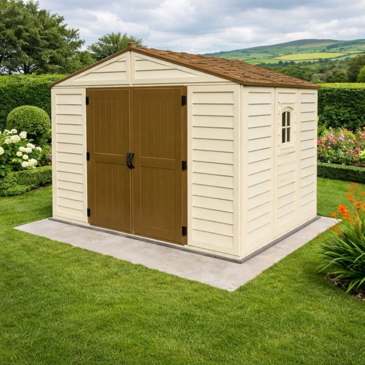 10×8 WoodBridge Plus Vinyl Plastic Shed – Ivory/Br - Image 2