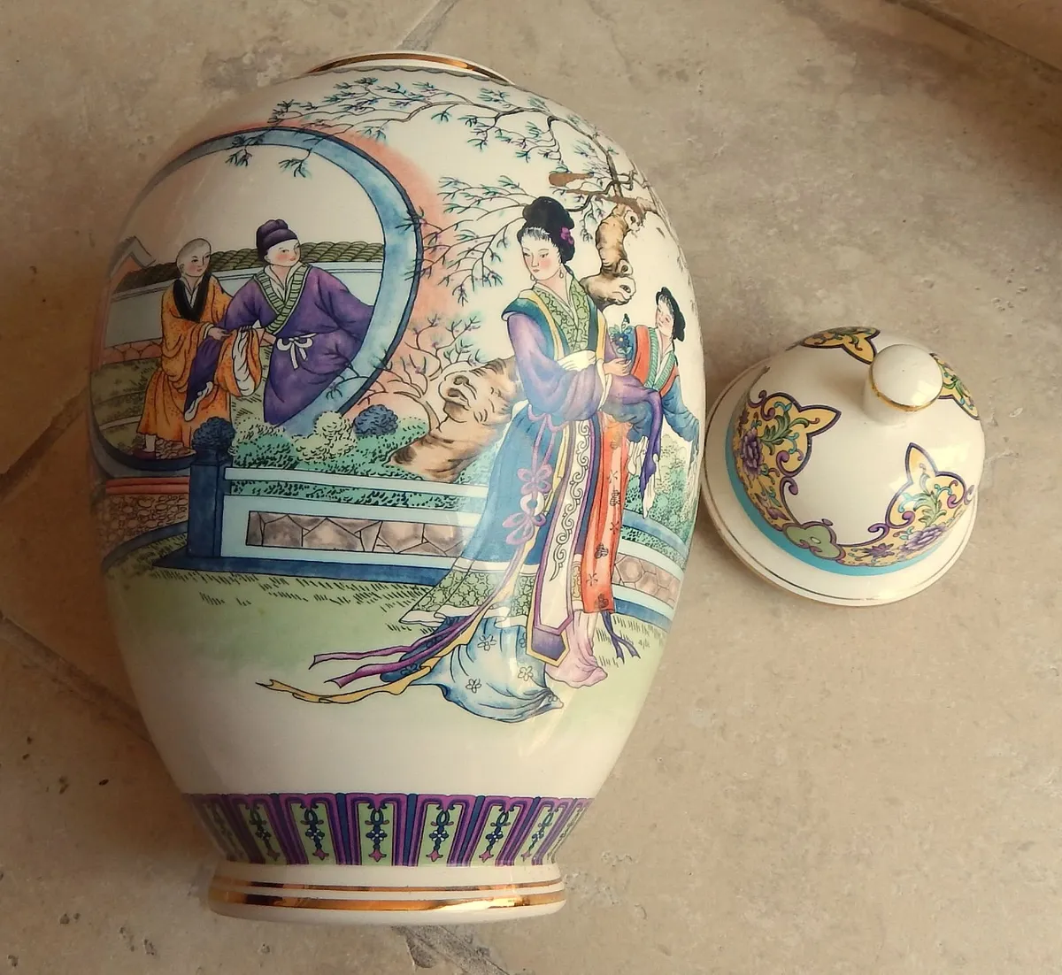 Pair of Chinese Style Lidded Ceramic Jars - Image 3