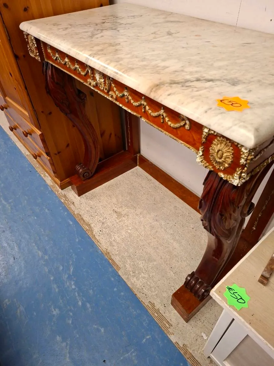 MARBLE TOP ANTIQUE CONSOLE TABLE - Image 2