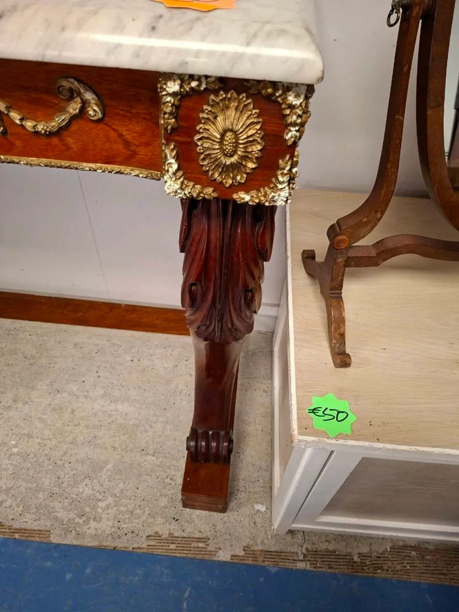 MARBLE TOP ANTIQUE CONSOLE TABLE - Image 3