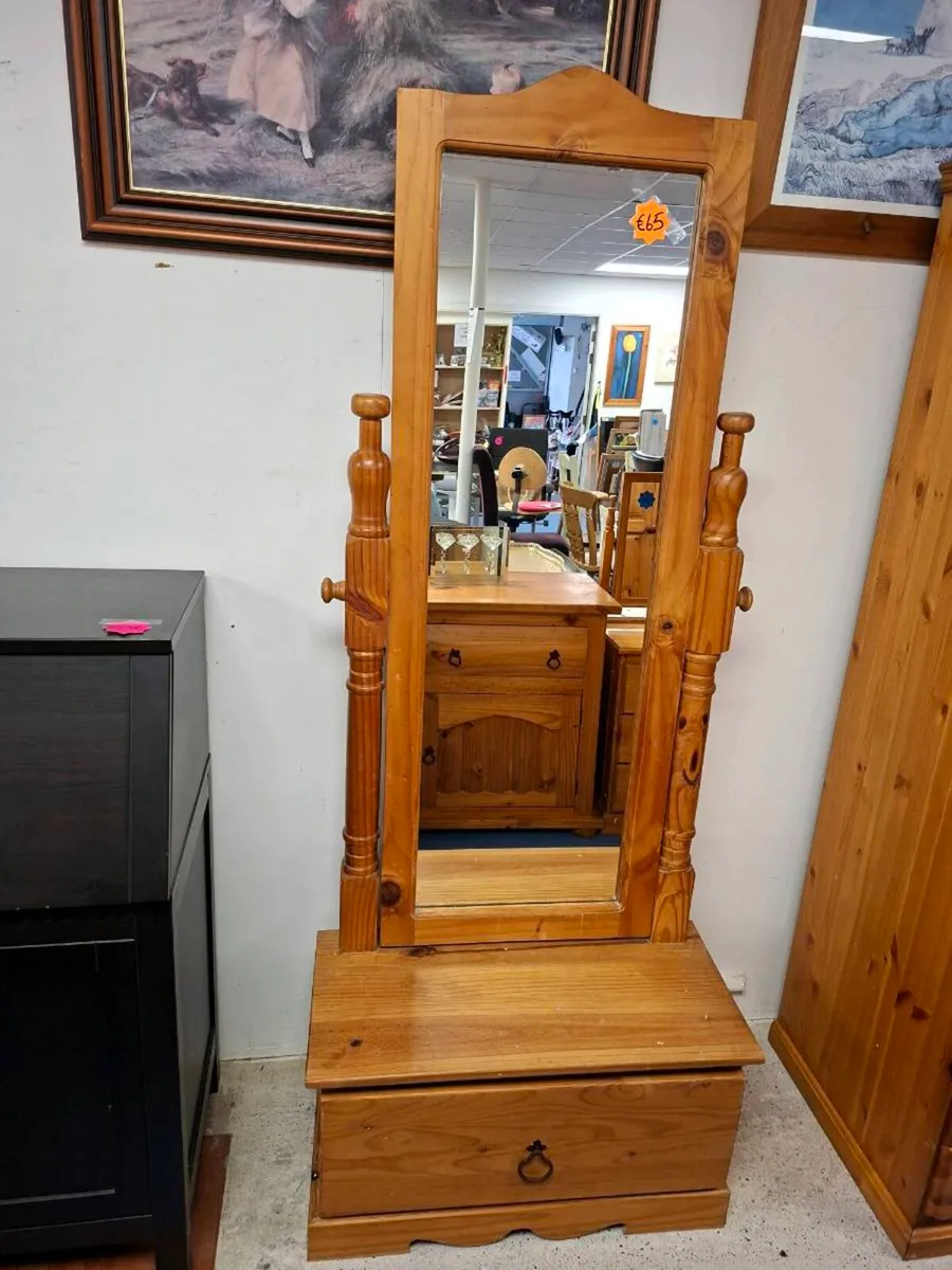 PINE CHEVAL MIRROR WITH DRAWER - Image 1
