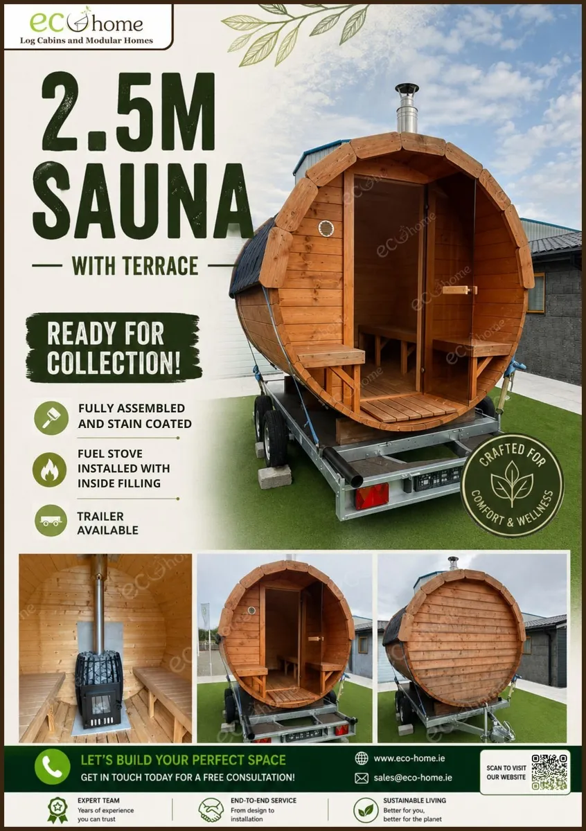 Ecohome.ie 2.5m Sauna with Fuel Stove - Image 1