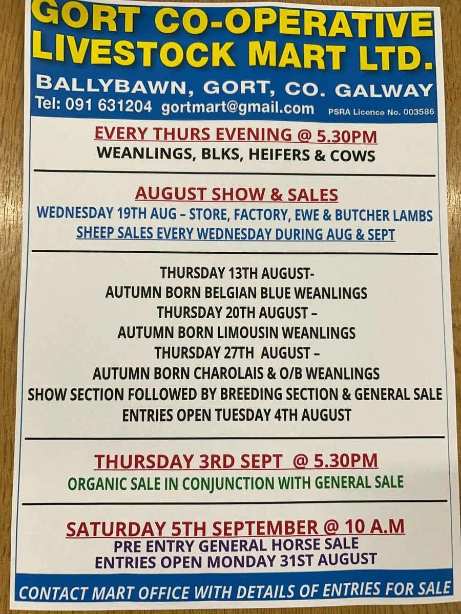 Gort Mart: Thursday 13th August