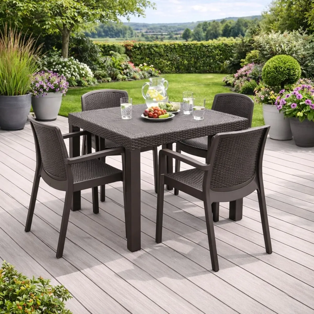 🌿 CedarRattan Home Garden Table & 4 Armchairs - Image 1