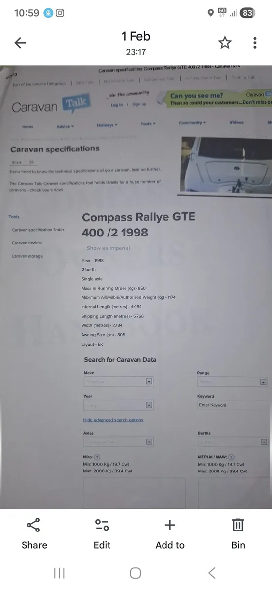 Compass Rallye GTE 400/2 | 1998 | 2 Berth | Single - Image 1