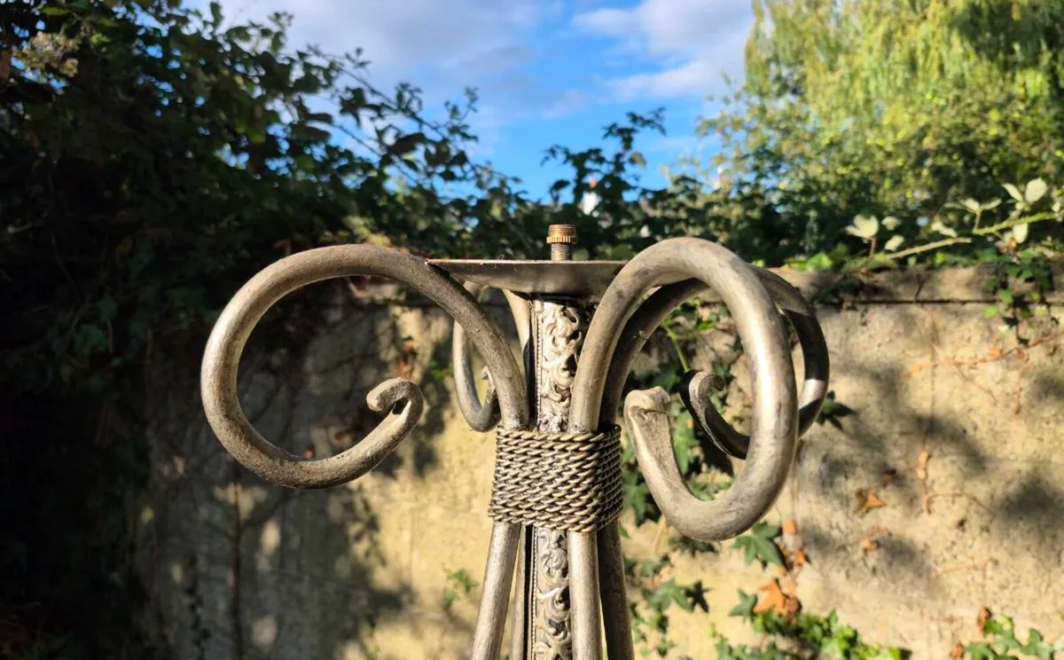 Antique wrought iron floor heavy lamp base - Image 2