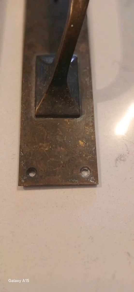 Pair Vintage Solid Brass 12" Pull Door Handles - Image 4