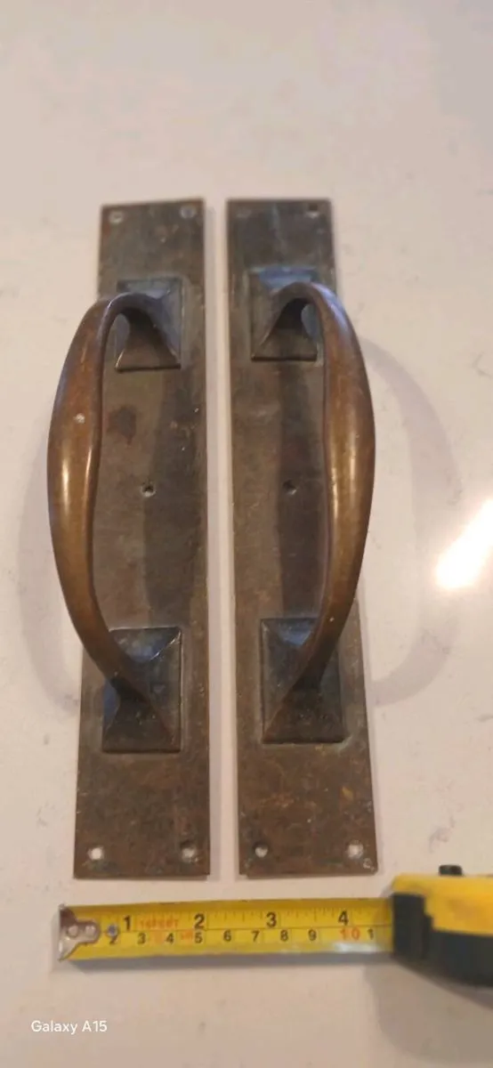 Pair Vintage Solid Brass 12" Pull Door Handles - Image 1