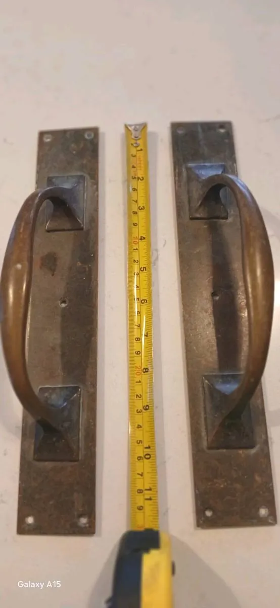 Pair Vintage Solid Brass 12" Pull Door Handles - Image 2