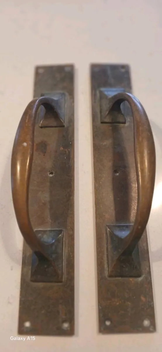 Pair Vintage Solid Brass 12" Pull Door Handles - Image 3