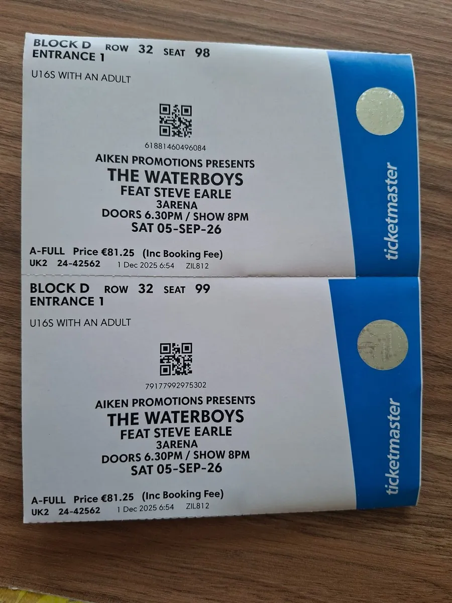 2 Waterboys tickets - Image 1