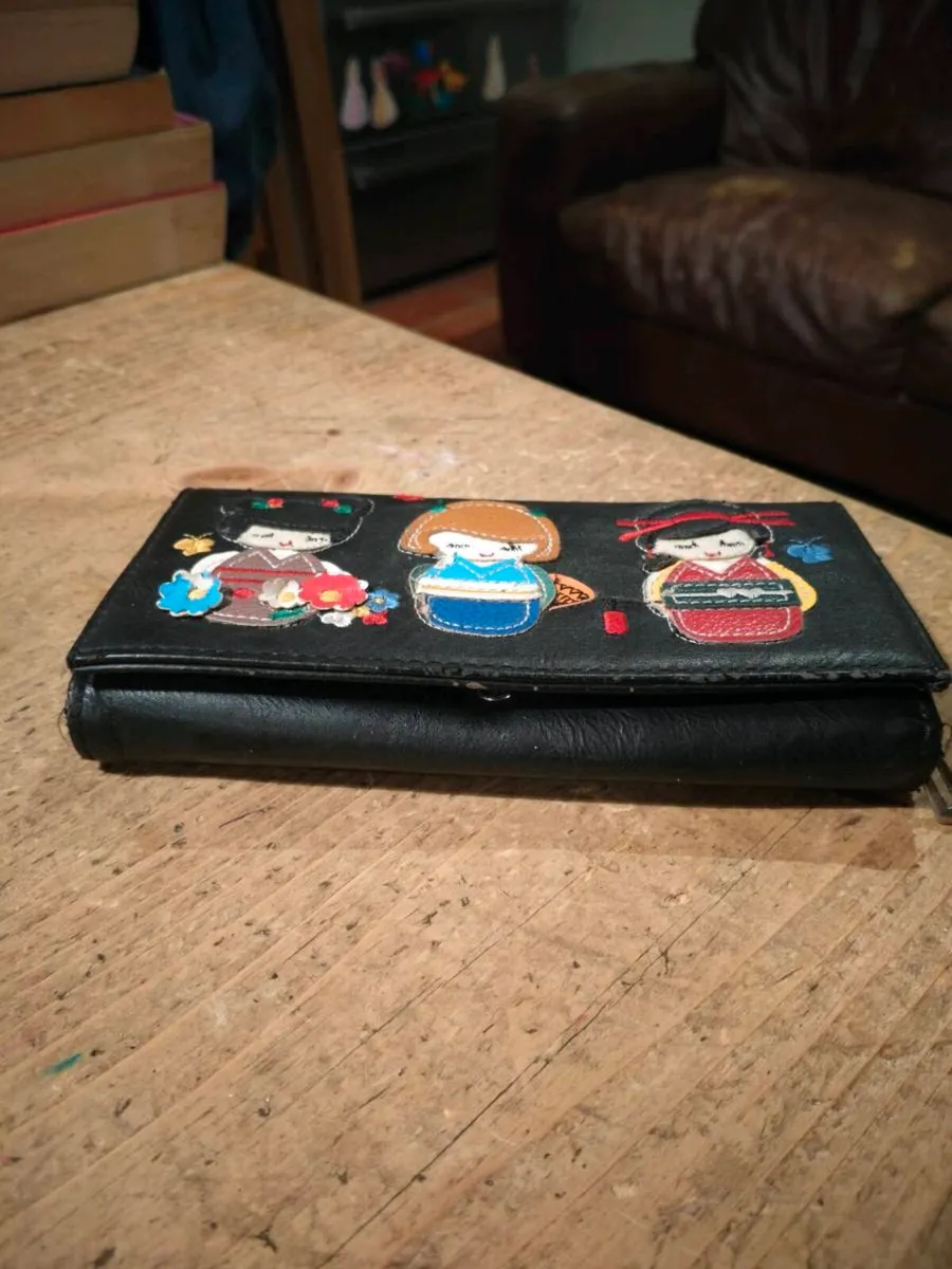 black faux leather wallet featuring three embroide - Image 2