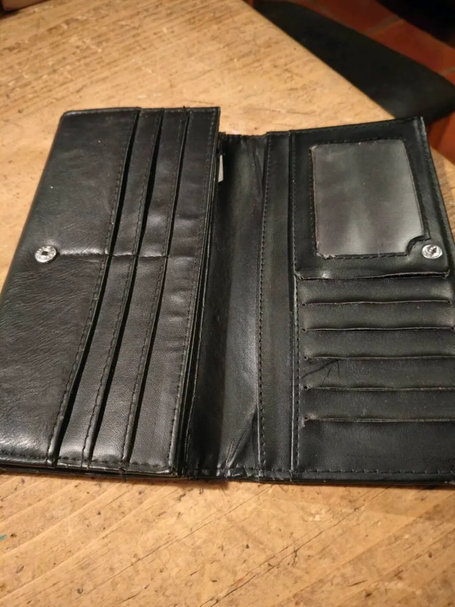 black faux leather wallet featuring three embroide - Image 4