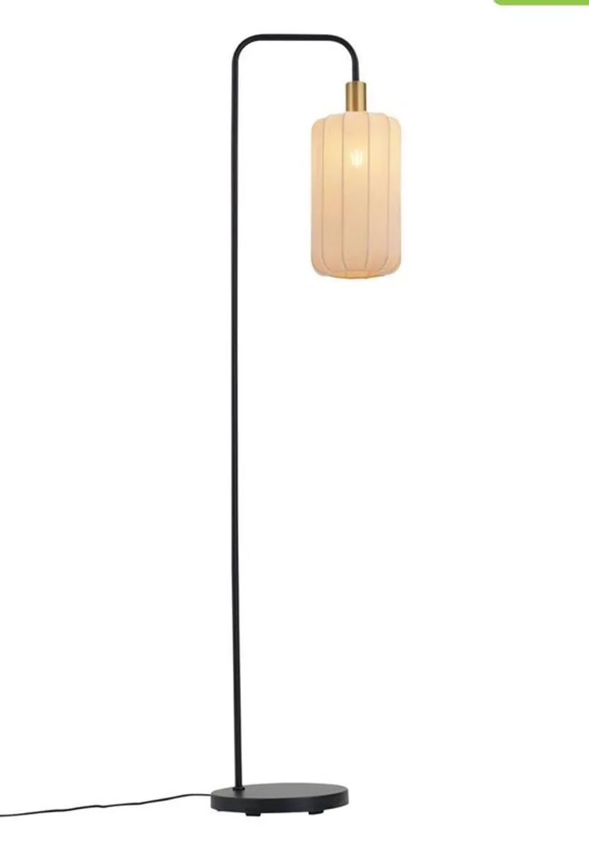 Japandi Floor Lamp with Gold and Beige Shade - Image 1