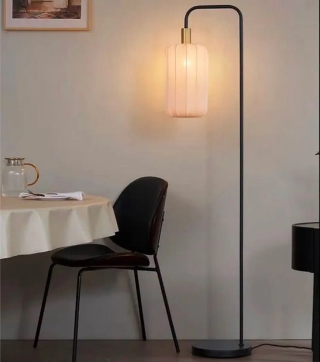Japandi Floor Lamp with Gold and Beige Shade - Image 2