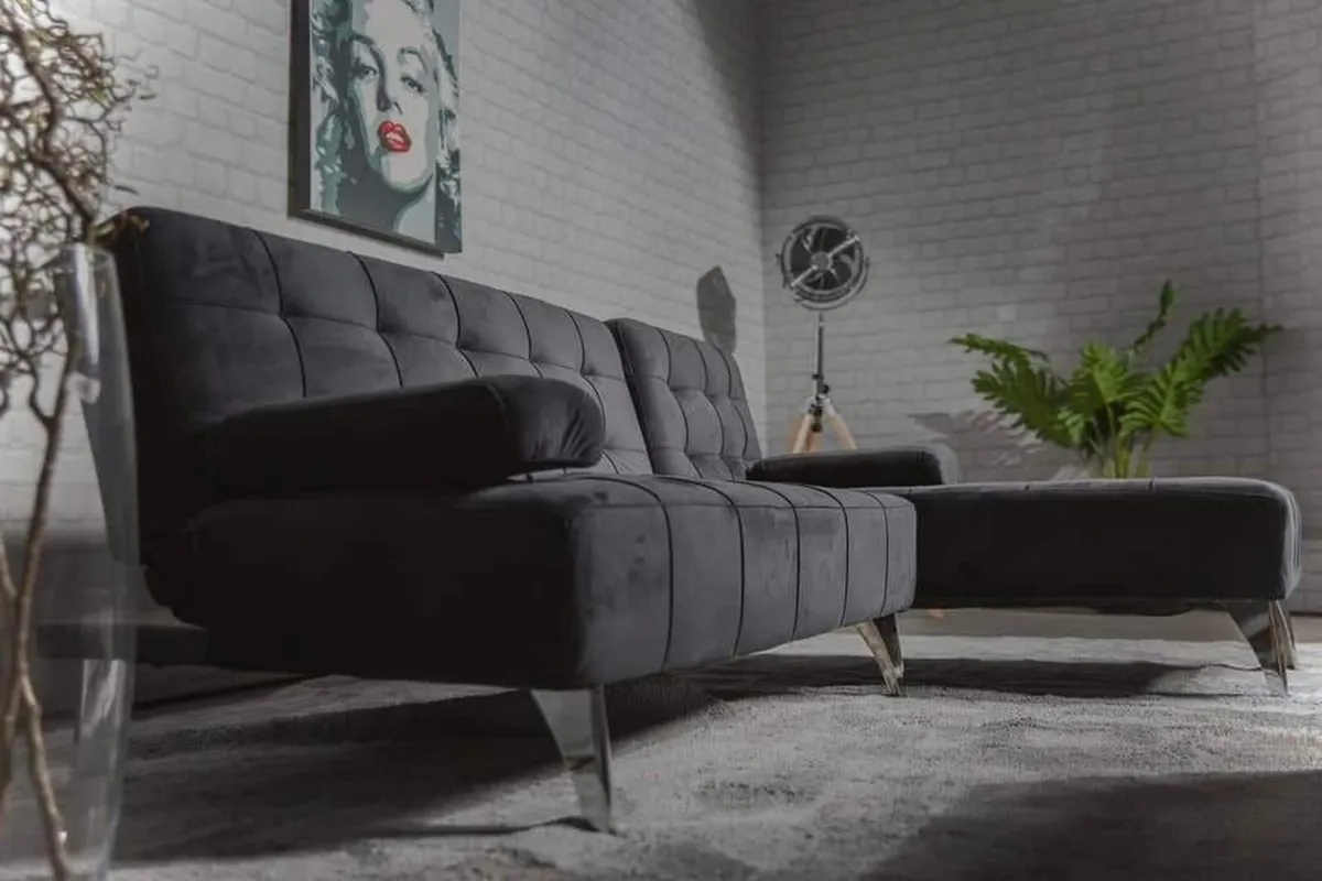 Black Corner Sofa Bed with Chaise Longue, Aroa xs - Image 2