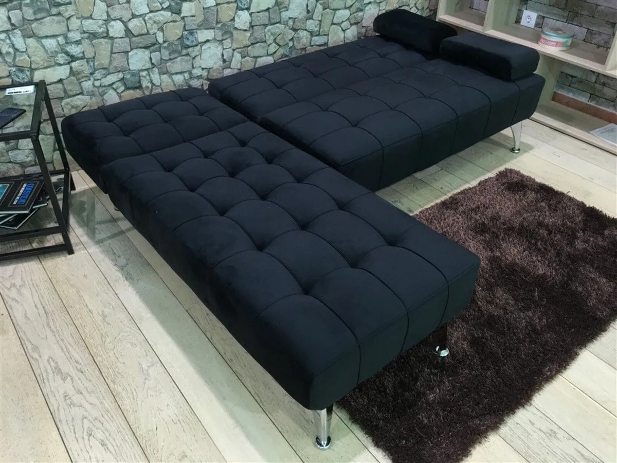 Black Corner Sofa Bed with Chaise Longue, Aroa xs - Image 3