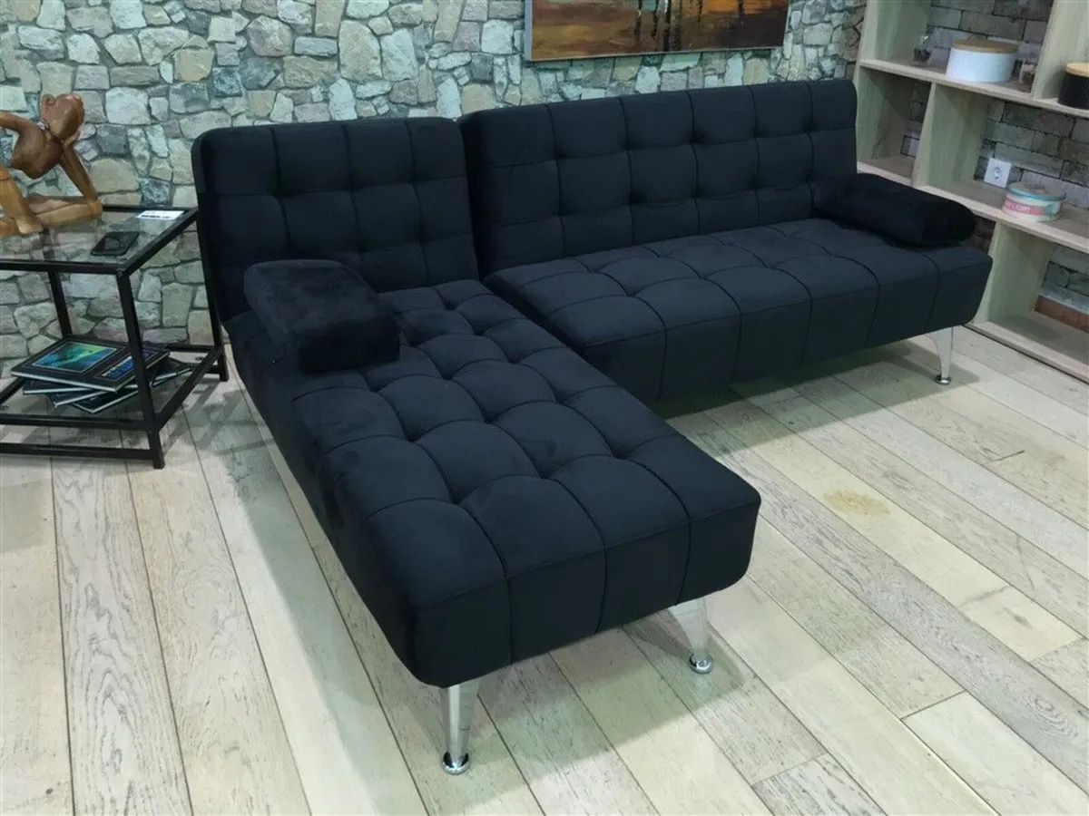 Black Corner Sofa Bed with Chaise Longue, Aroa xs - Image 4