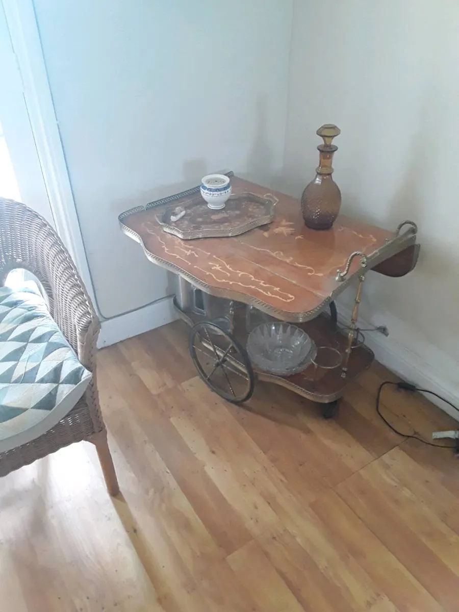 Antique trolley with brass wheels, handles - Image 1