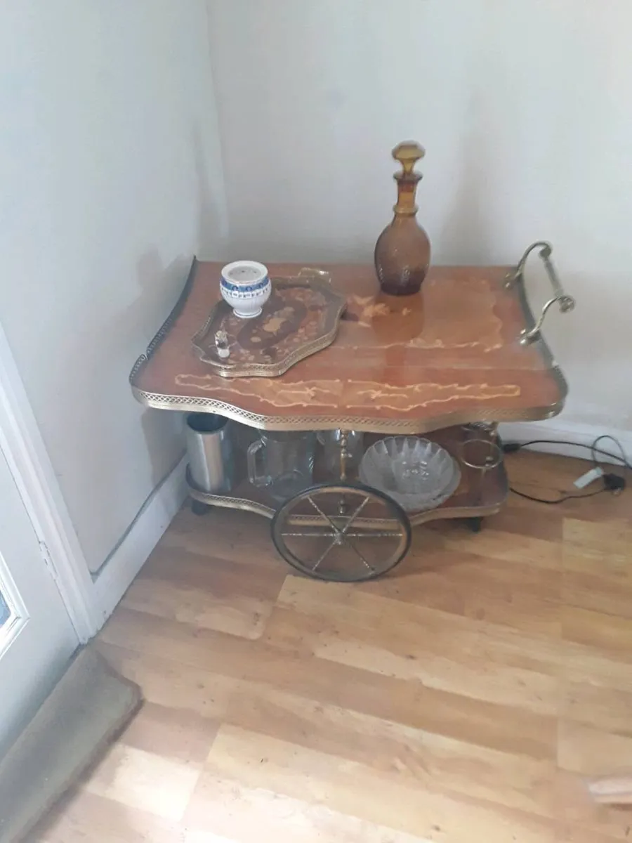 Antique trolley with brass wheels, handles - Image 2