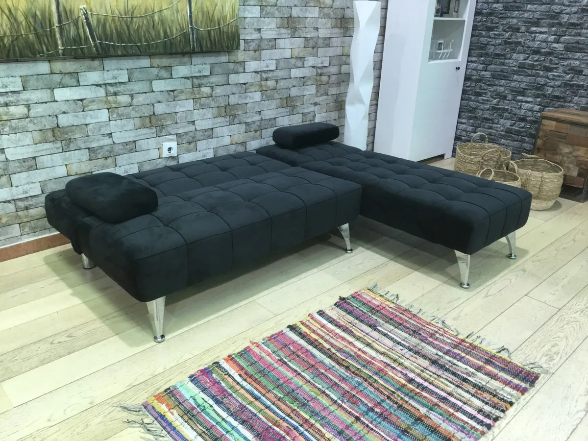 Black Corner Sofa Bed with Chaise Longue, Aroa xs - Image 2