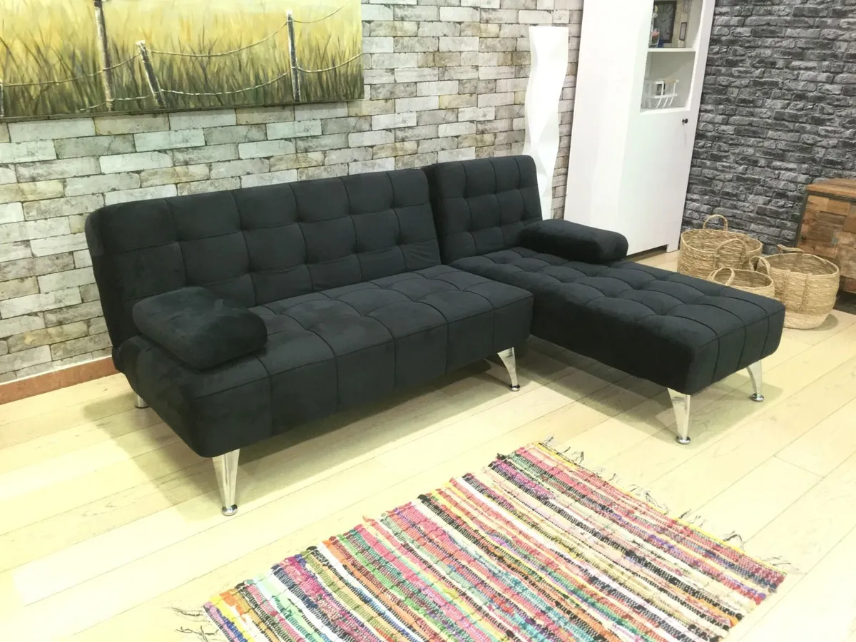 Black Corner Sofa Bed with Chaise Longue, Aroa xs - Image 3