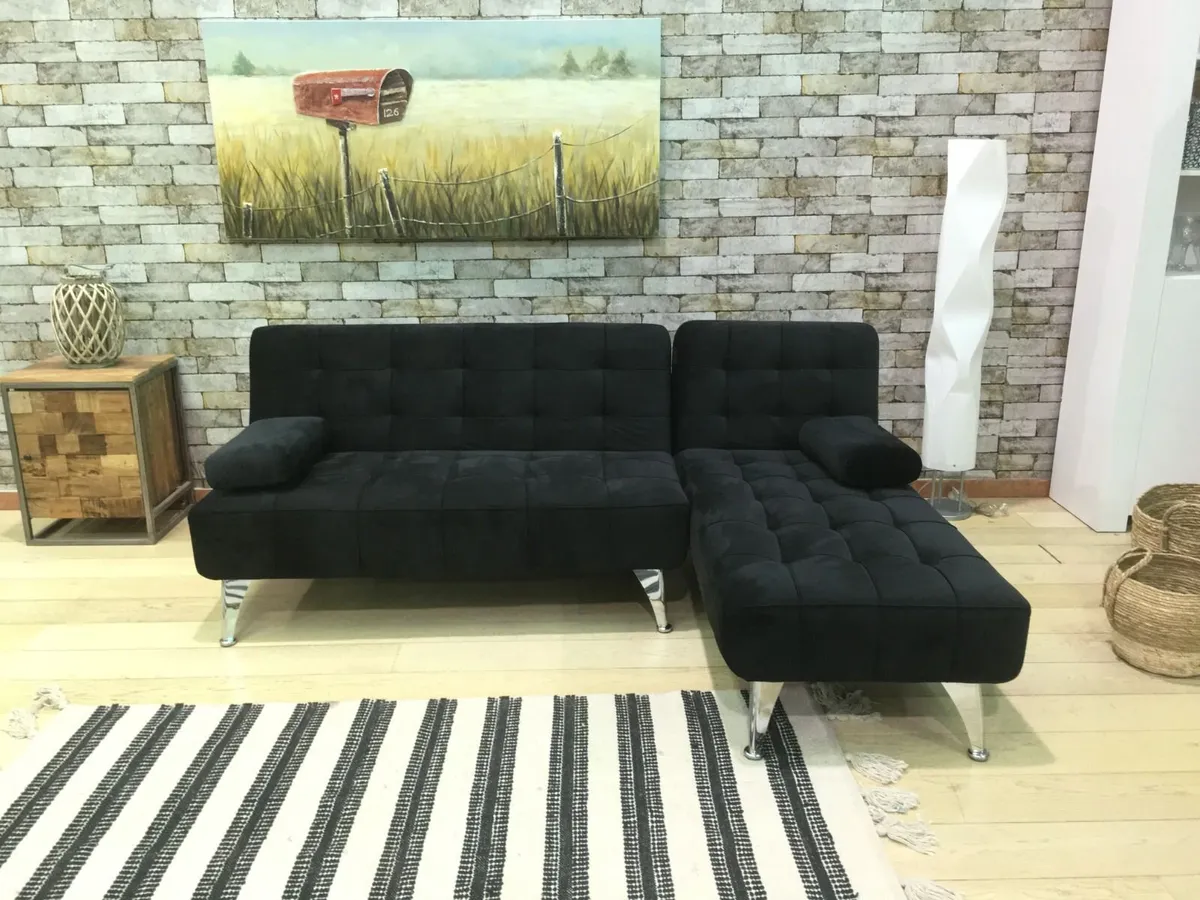 Black Corner Sofa Bed with Chaise Longue, Aroa xs - Image 1