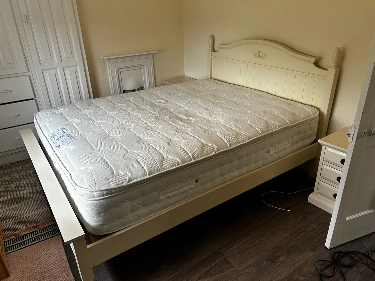 King size cream framed bed with mattress - Image 2