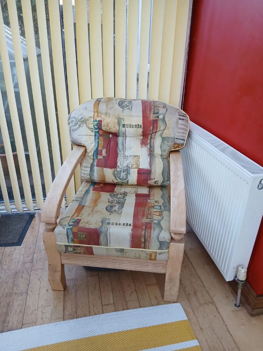 Solid Oak 3-Seater Sofa + 2 Matching Armchairs - Image 2