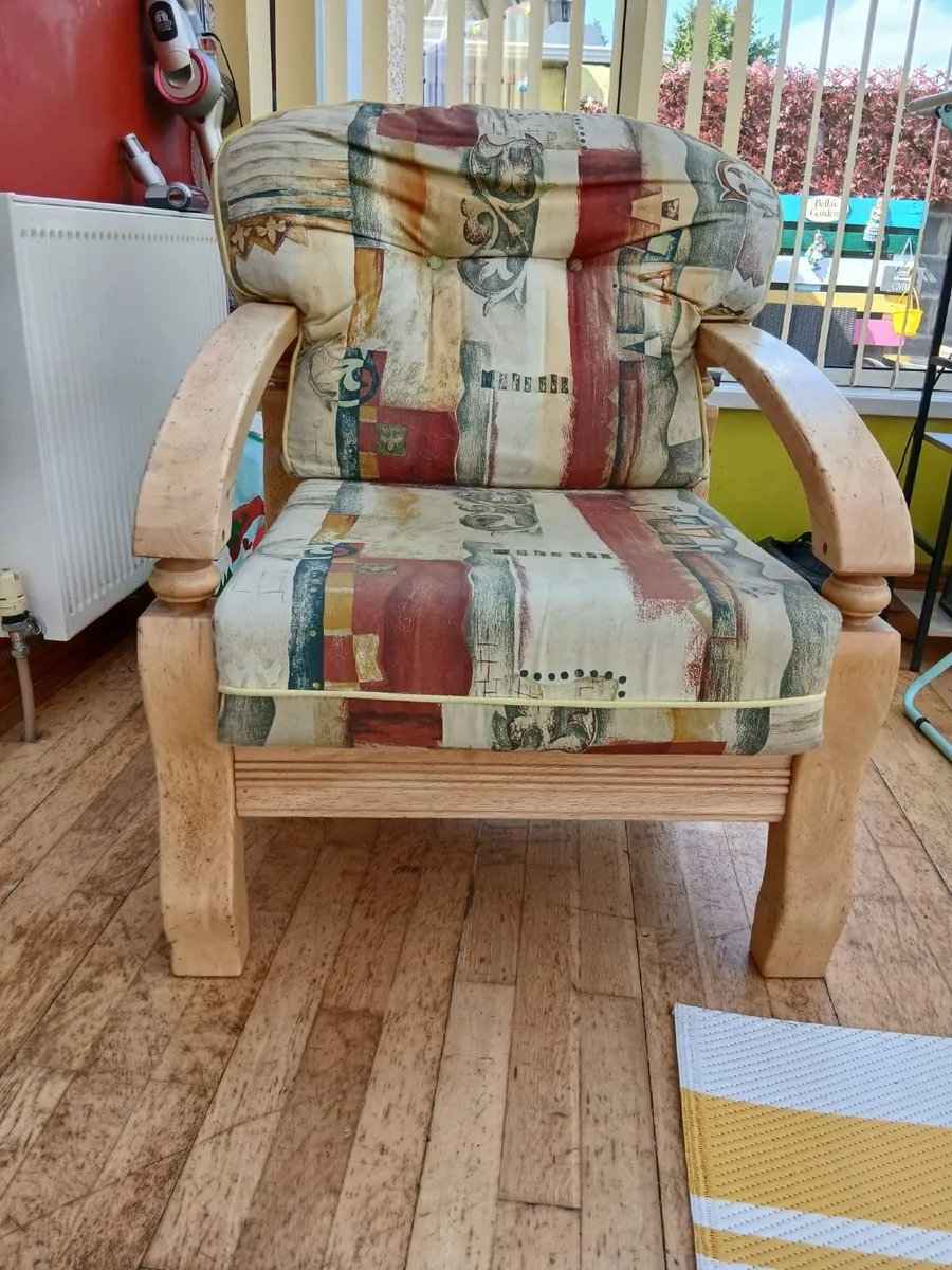 Solid Oak 3-Seater Sofa + 2 Matching Armchairs - Image 3