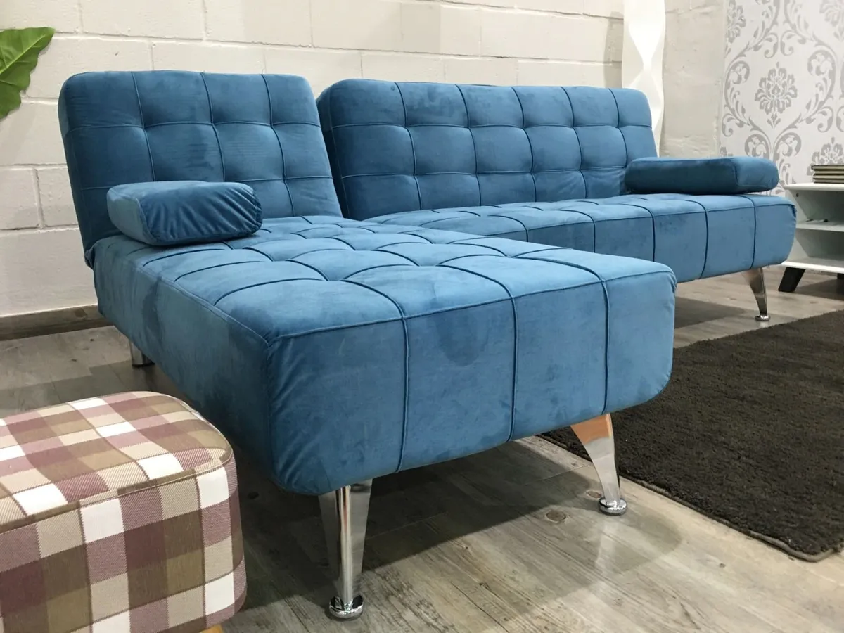 Blue Corner Sofa Bed with Chaise Longue, Aroa xs - Image 3