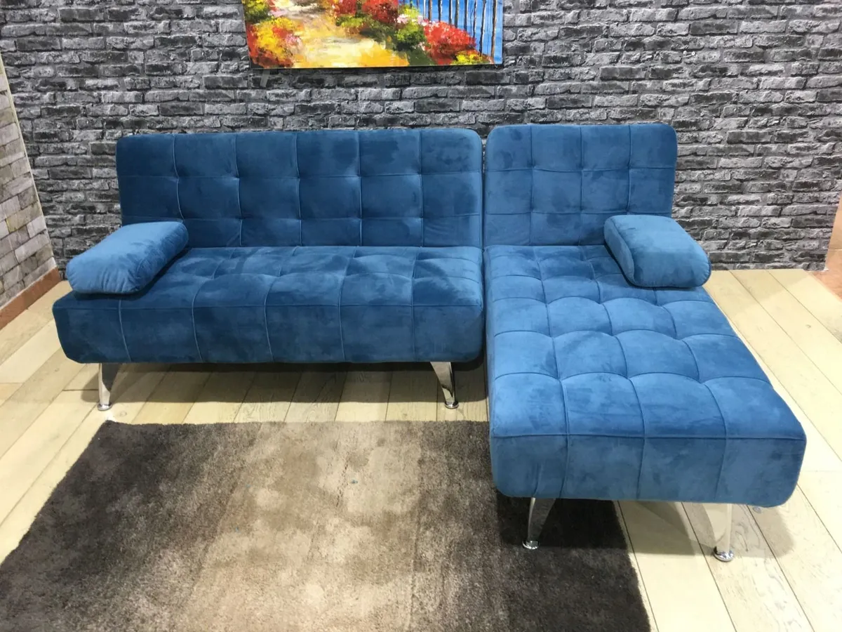 Blue Corner Sofa Bed with Chaise Longue, Aroa xs - Image 3