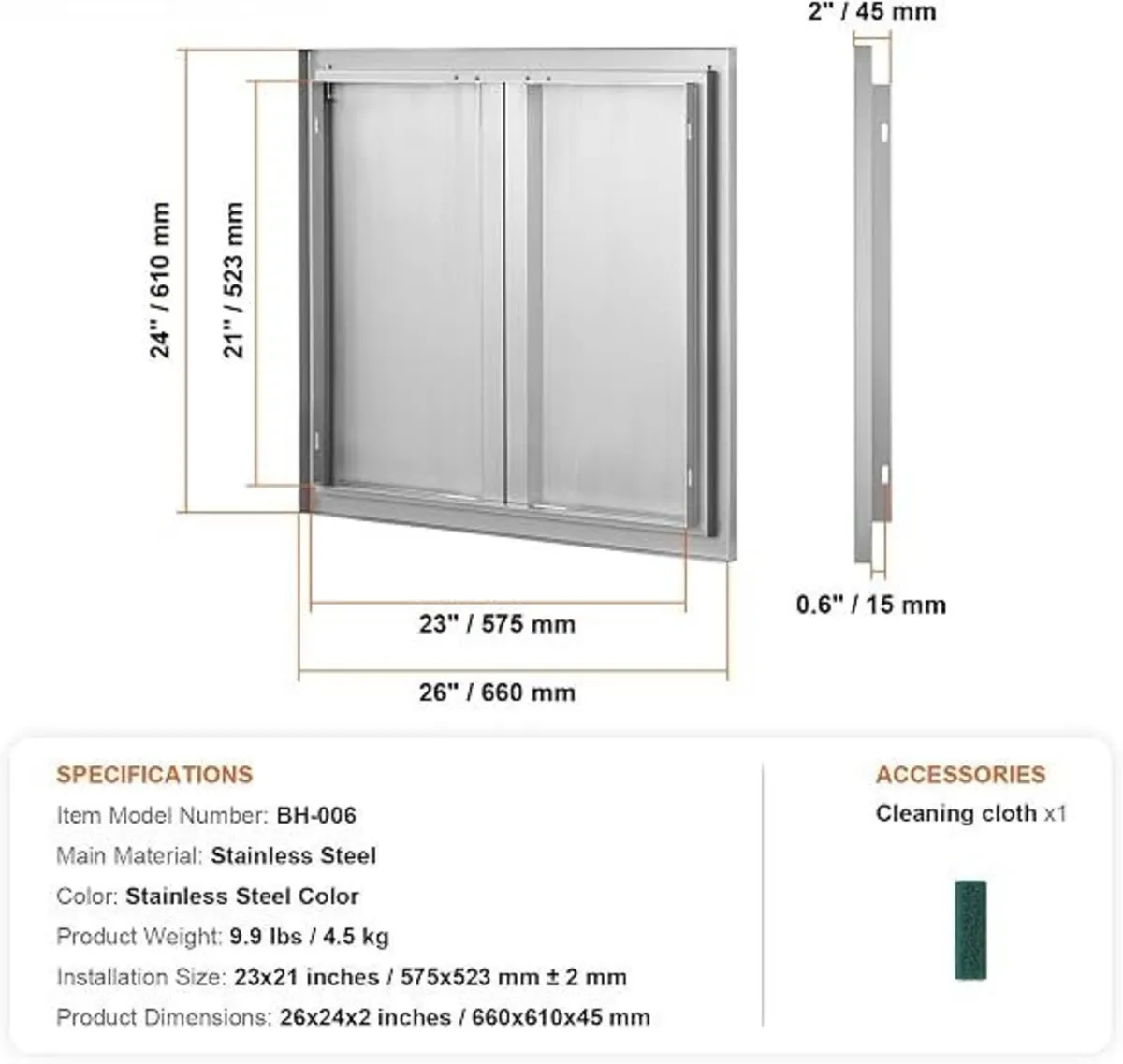 26 x 24 Inch Stainless Steel BBQ Access Door - Image 2