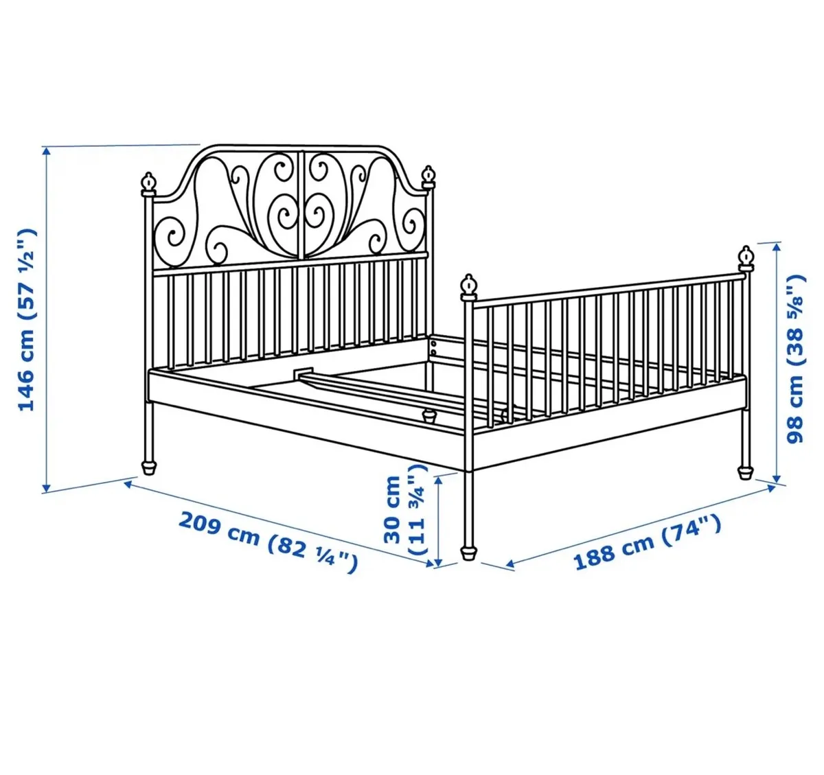 IKEA Leirvik iron double bed frame (white) - Image 2