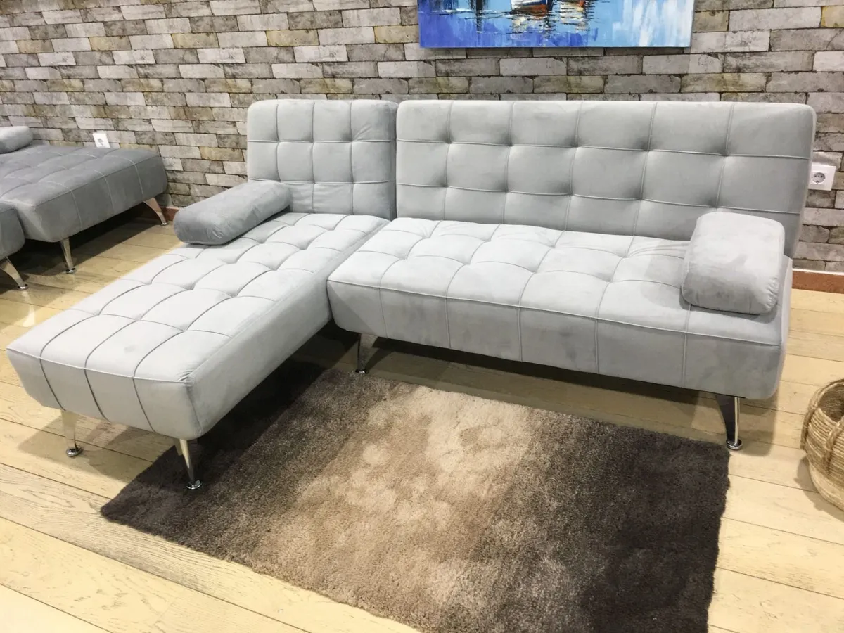 Grey Corner Sofa Bed with Chaise Longue, Aroa xs - Image 1