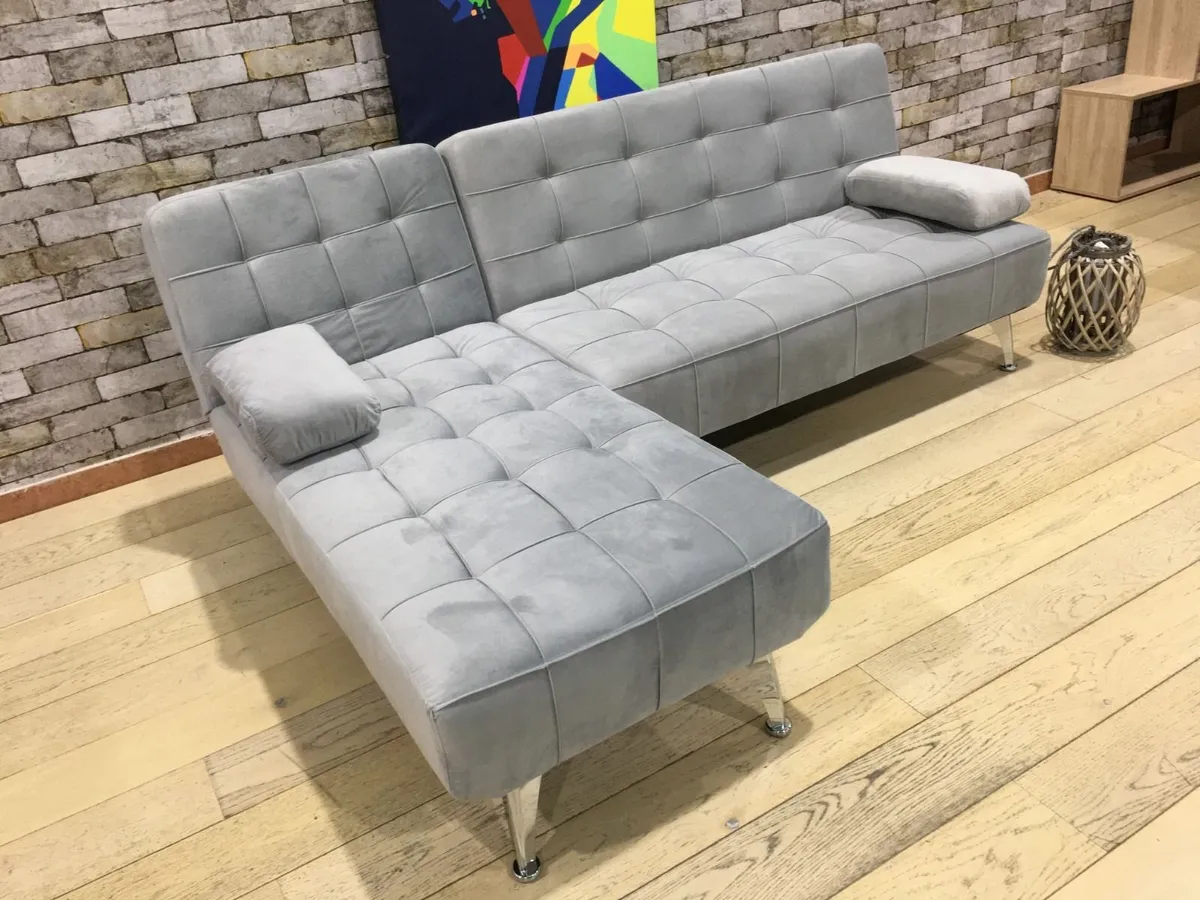 Grey Corner Sofa Bed with Chaise Longue, Aroa xs - Image 1